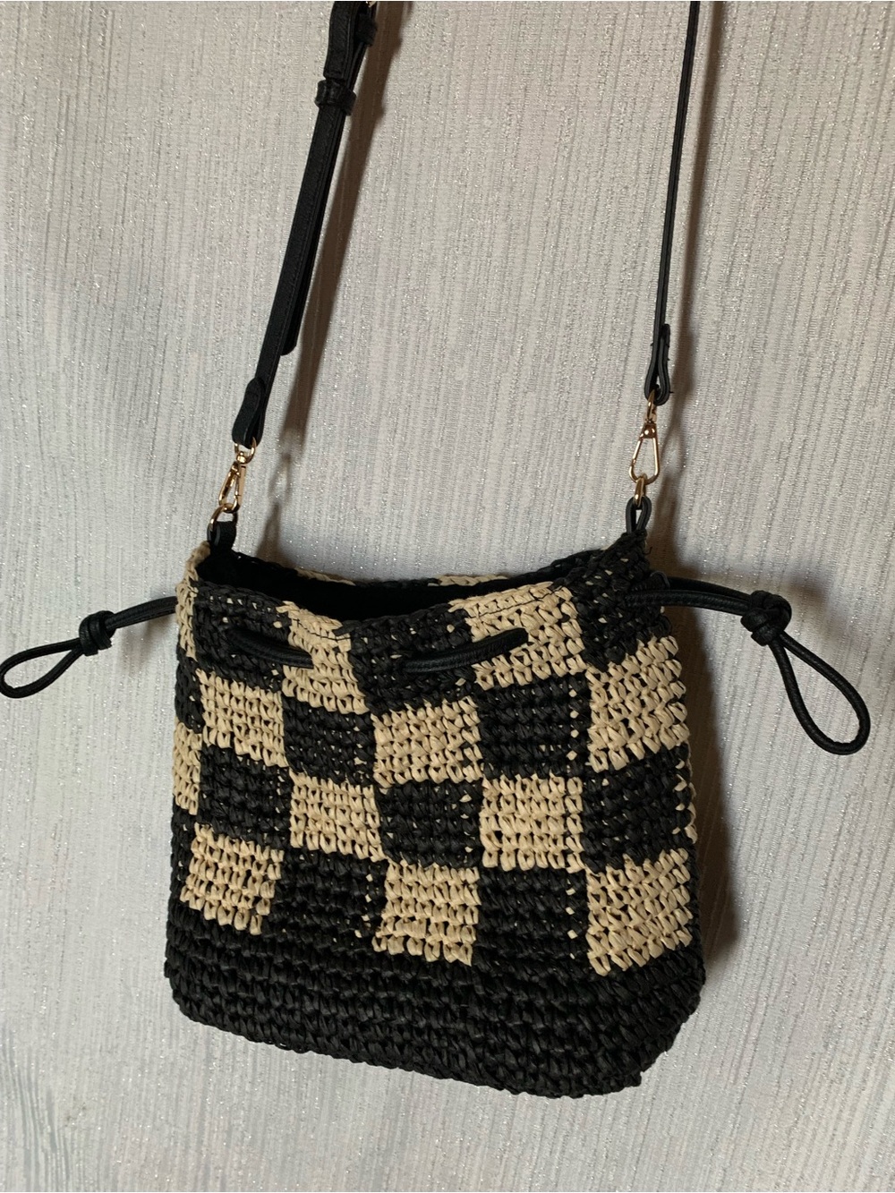 Universal Thread Black and Cream Woven Checkerboard Crossbody